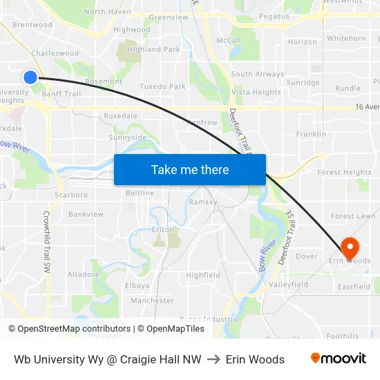 Wb University Wy @ Craigie Hall NW to Erin Woods map