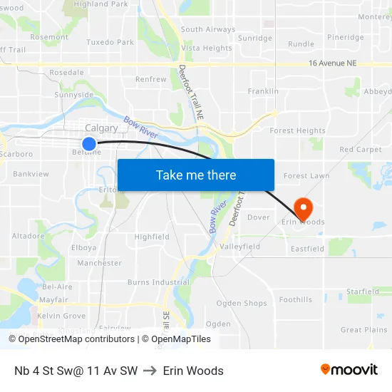 Nb 4 St Sw@ 11 Av SW to Erin Woods map