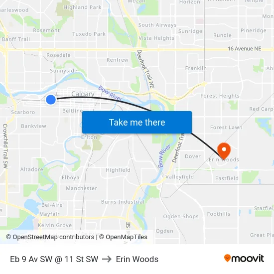 Eb 9 Av SW @ 11 St SW to Erin Woods map