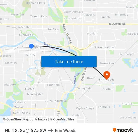 Nb 4 St Sw@ 6 Av SW to Erin Woods map