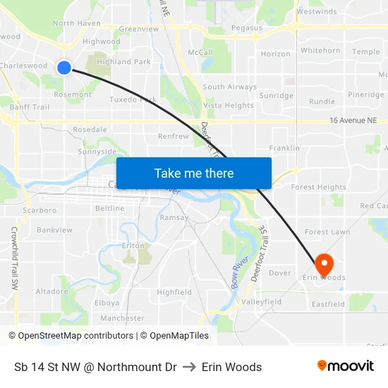 Sb 14 St NW @ Northmount Dr to Erin Woods map