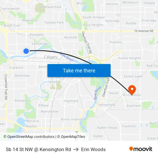Sb 14 St NW @ Kensington Rd to Erin Woods map