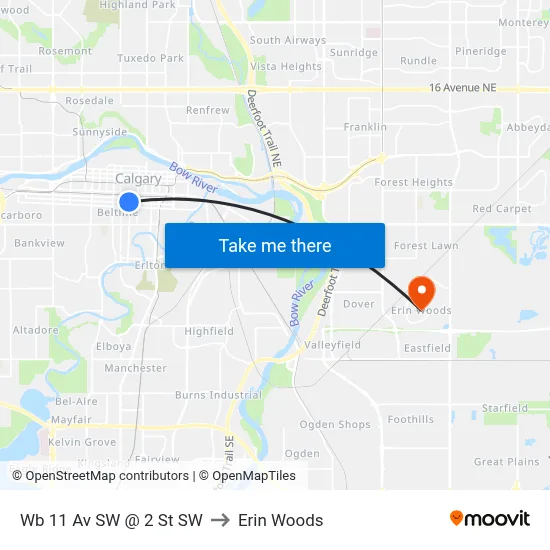 Wb 11 Av SW @ 2 St SW to Erin Woods map