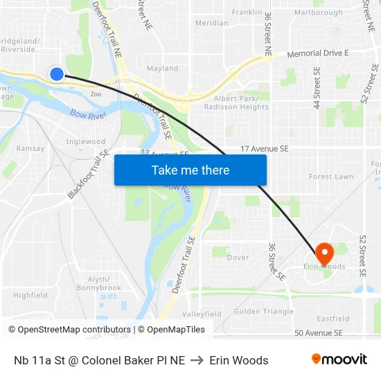 Nb 11a St @ Colonel Baker Pl NE to Erin Woods map