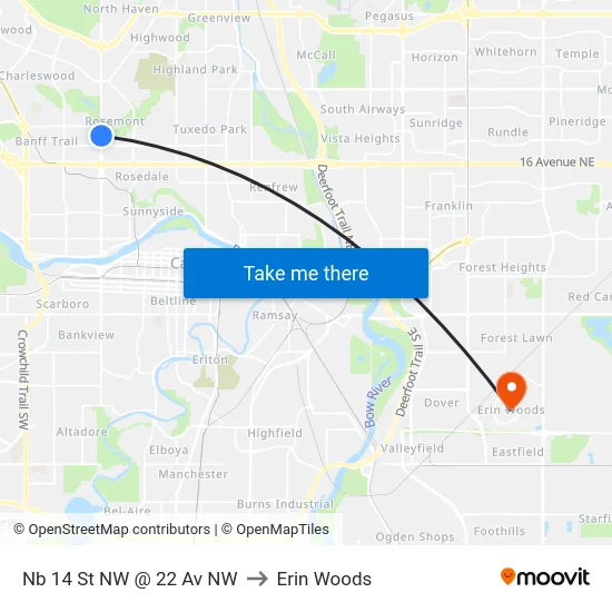 Nb 14 St NW @ 22 Av NW to Erin Woods map