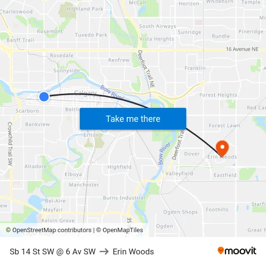 Sb 14 St SW @ 6 Av SW to Erin Woods map