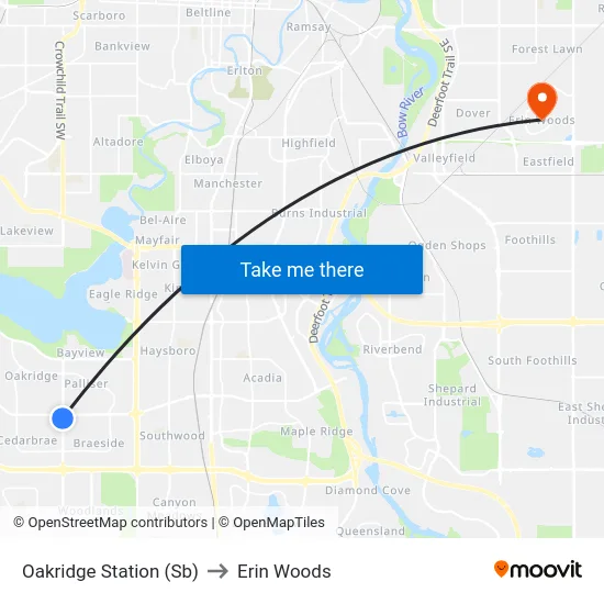 Oakridge Station (Sb) to Erin Woods map