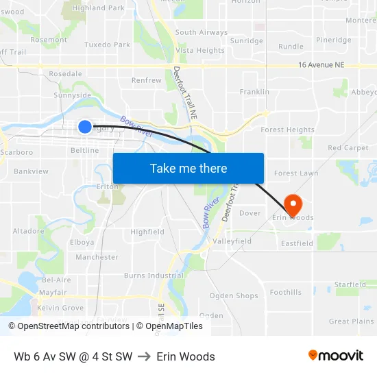 Wb 6 Av SW @ 4 St SW to Erin Woods map