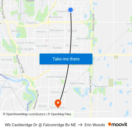 Wb Castleridge Dr @ Falconridge Bv NE to Erin Woods map