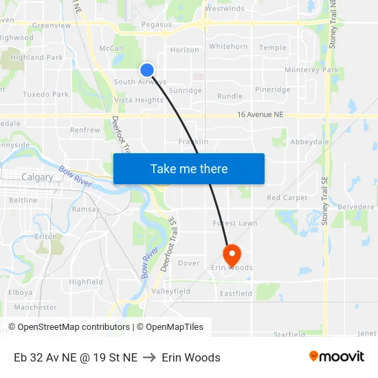 Eb 32 Av NE @ 19 St NE to Erin Woods map