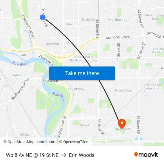 Wb 8 Av NE @ 19 St NE to Erin Woods map