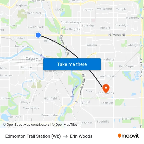 Edmonton Trail Station (Wb) to Erin Woods map