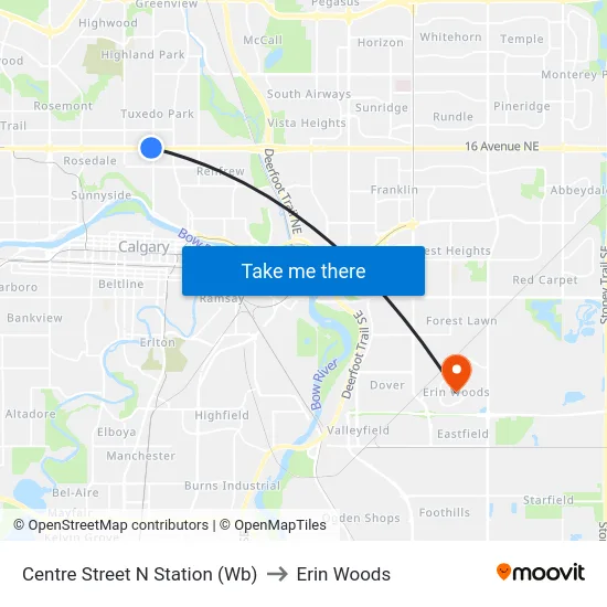 Centre Street N Station (Wb) to Erin Woods map