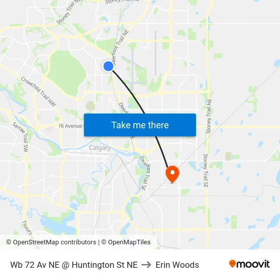 Wb 72 Av NE @ Huntington St NE to Erin Woods map