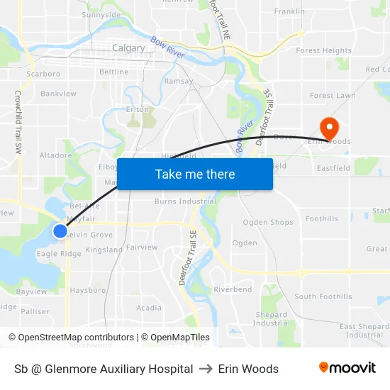 Sb @ Glenmore Auxiliary Hospital to Erin Woods map