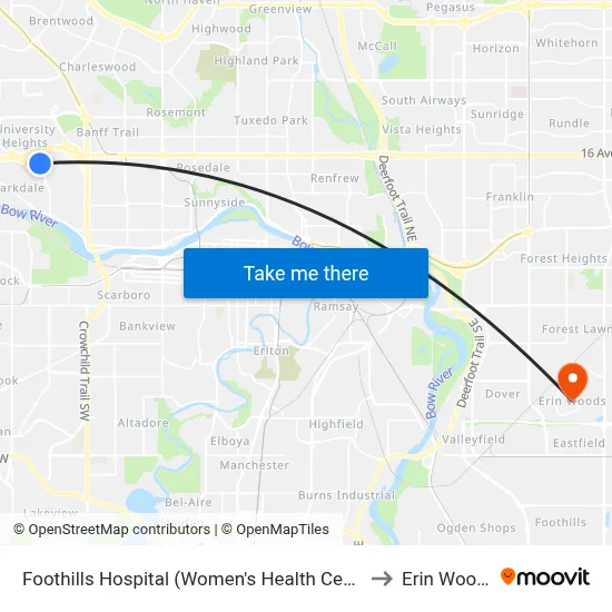 Foothills Hospital (Women's Health Centre) to Erin Woods map