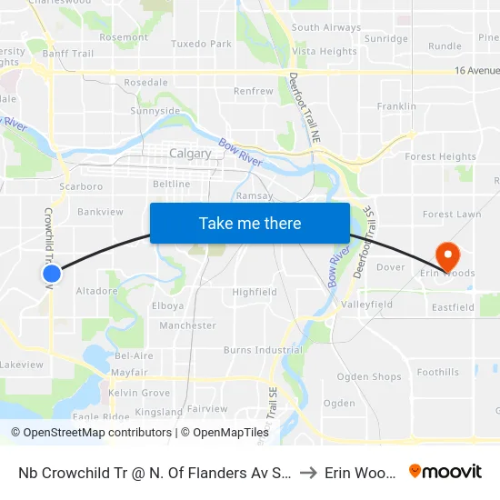 Nb Crowchild Tr @ N. Of Flanders Av SW to Erin Woods map