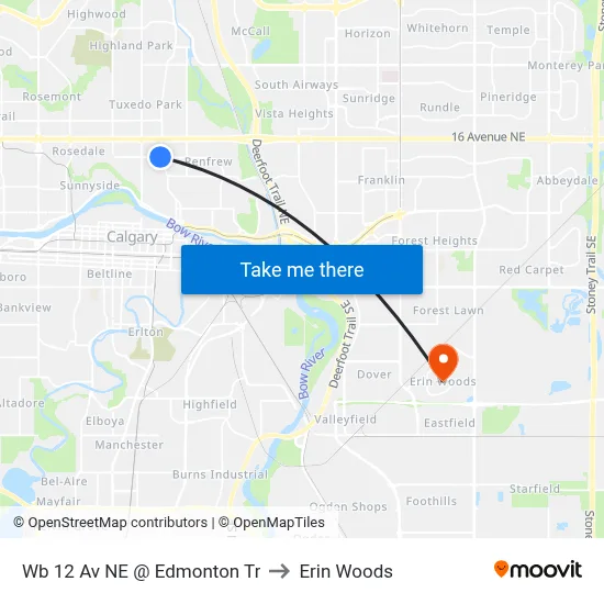Wb 12 Av NE @ Edmonton Tr to Erin Woods map