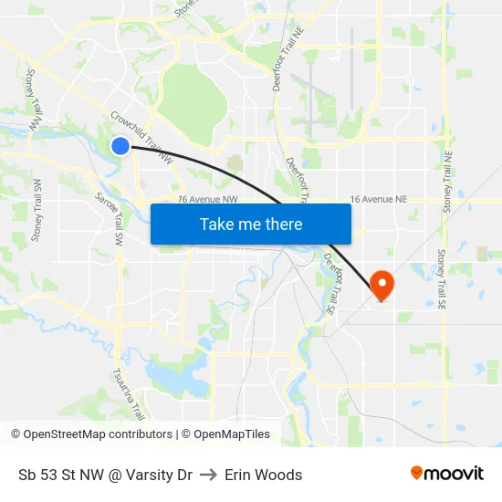 Sb 53 St NW @ Varsity Dr to Erin Woods map