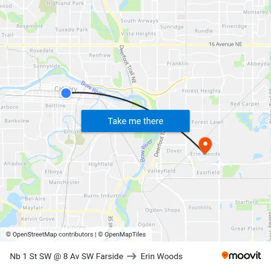 Nb 1 St SW @ 8 Av SW Farside to Erin Woods map