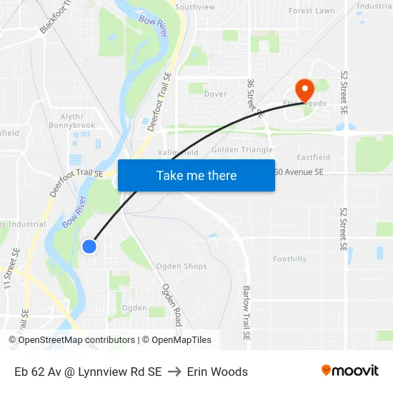 Eb 62 Av @ Lynnview Rd SE to Erin Woods map