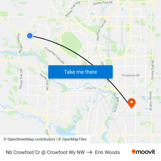 Nb Crowfoot Cr @ Crowfoot Wy NW to Erin Woods map