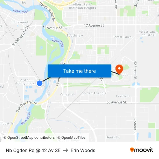 Nb Ogden Rd @ 42 Av SE to Erin Woods map
