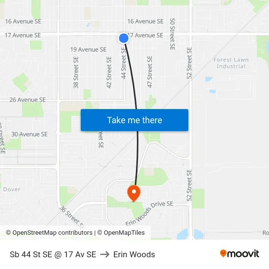 Sb 44 St SE @ 17 Av SE to Erin Woods map