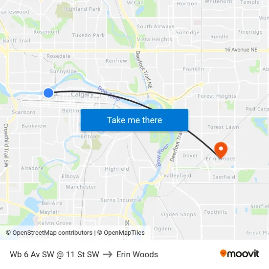 Wb 6 Av SW @ 11 St SW to Erin Woods map