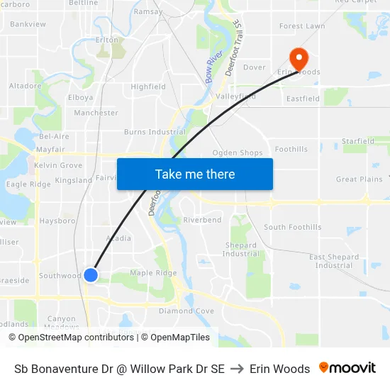 Sb Bonaventure Dr @ Willow Park Dr SE to Erin Woods map