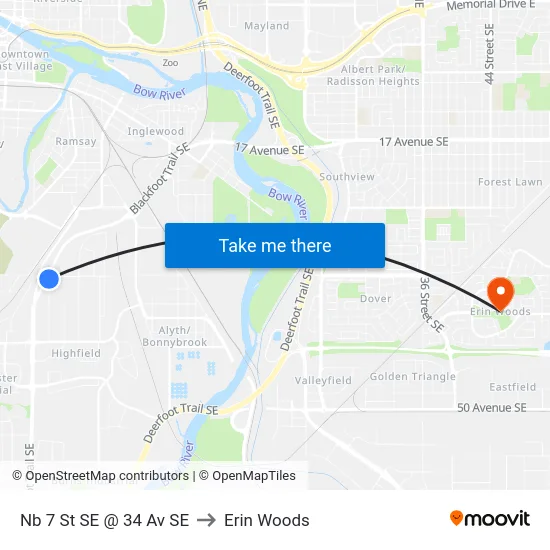 Nb 7 St SE @ 34 Av SE to Erin Woods map