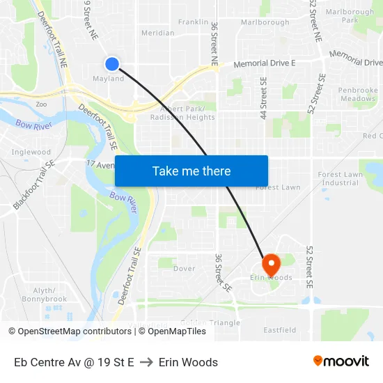 Eb Centre Av @ 19 St E to Erin Woods map