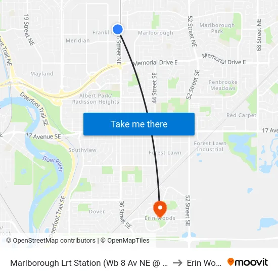 Marlborough Lrt Station (Wb 8 Av NE @ 36 St Ne) to Erin Woods map