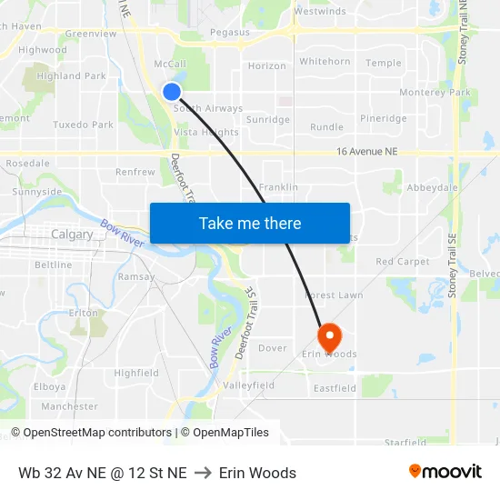 Wb 32 Av NE @ 12 St NE to Erin Woods map