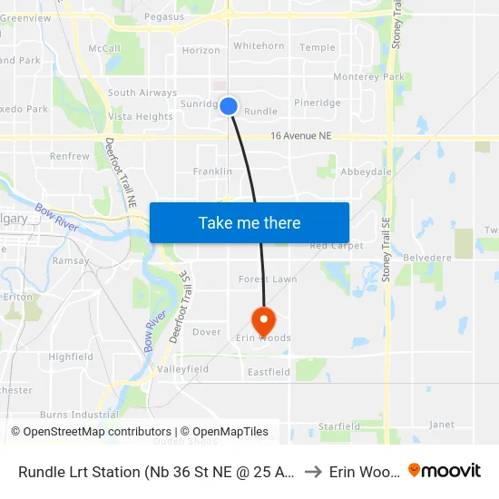 Rundle Lrt Station (Nb 36 St NE @ 25 Av Ne) to Erin Woods map