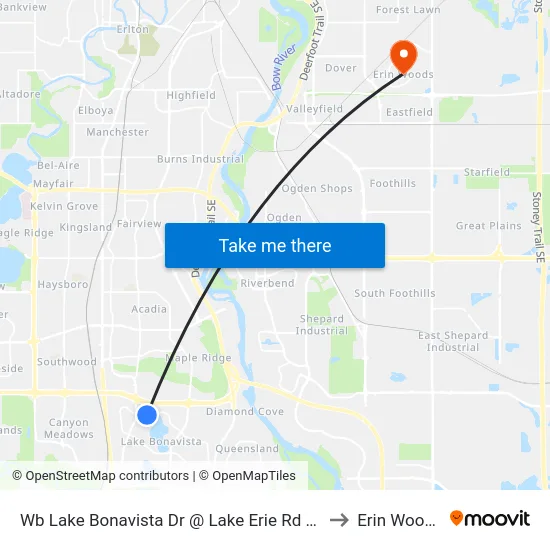 Wb Lake Bonavista Dr @ Lake Erie Rd SE to Erin Woods map
