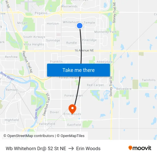 Wb Whitehorn Dr@ 52 St NE to Erin Woods map