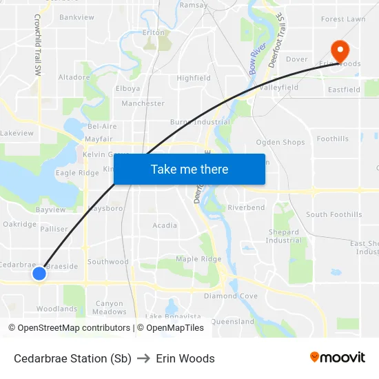 Cedarbrae Station (Sb) to Erin Woods map