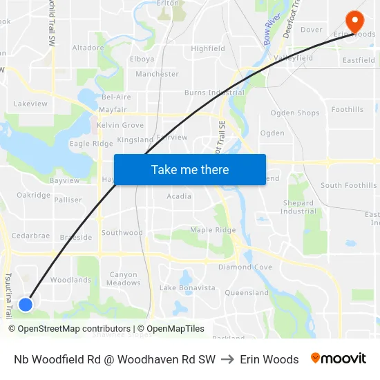 Nb Woodfield Rd @ Woodhaven Rd SW to Erin Woods map