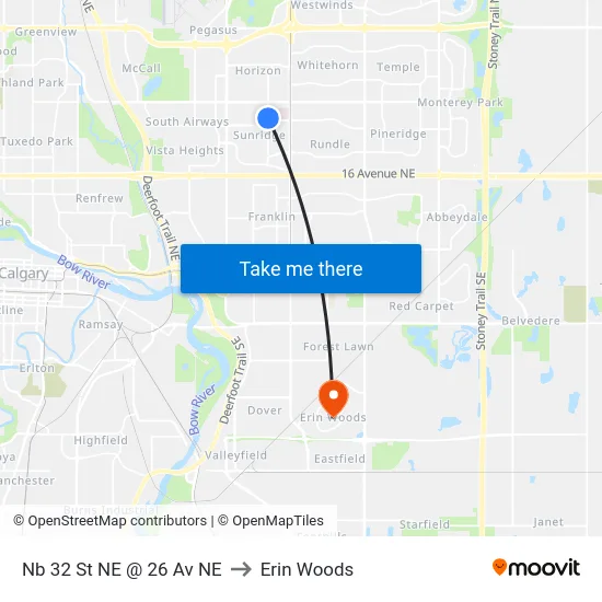 Nb 32 St NE @ 26 Av NE to Erin Woods map