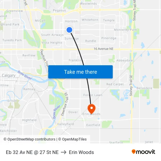 Eb 32 Av NE @ 27 St NE to Erin Woods map
