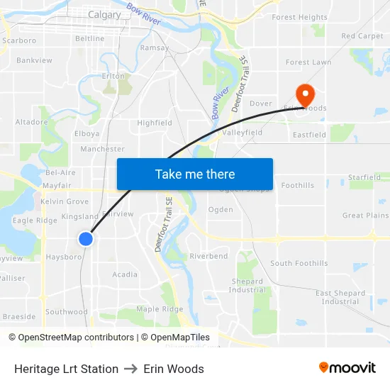 Heritage Lrt Station to Erin Woods map