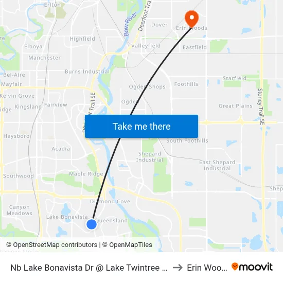 Nb Lake Bonavista Dr @ Lake Twintree Dr SE to Erin Woods map