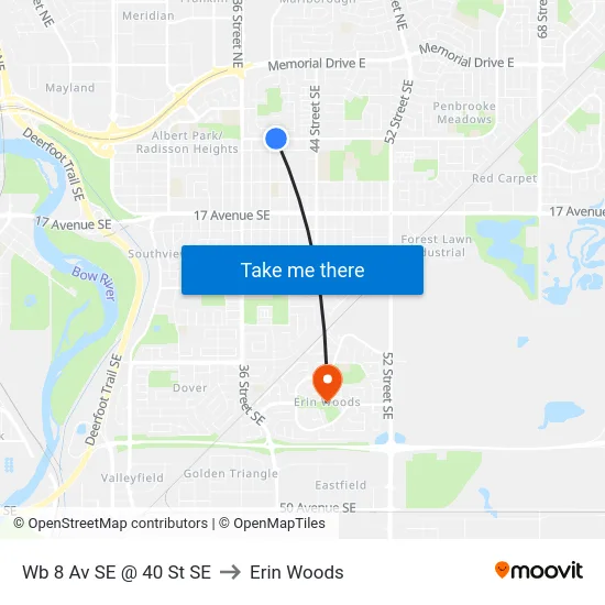Wb 8 Av SE @ 40 St SE to Erin Woods map