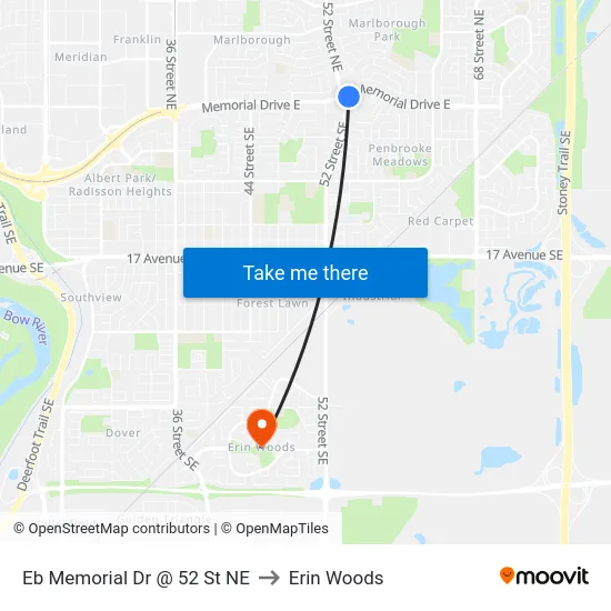 Eb Memorial Dr @ 52 St NE to Erin Woods map