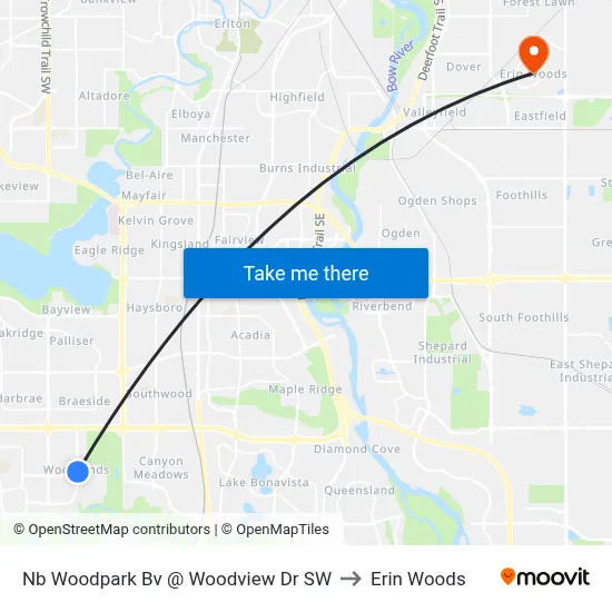 Nb Woodpark Bv @ Woodview Dr SW to Erin Woods map
