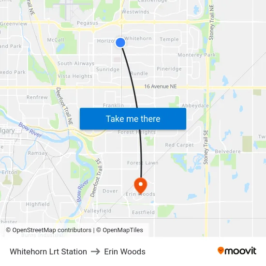 Whitehorn Lrt Station to Erin Woods map