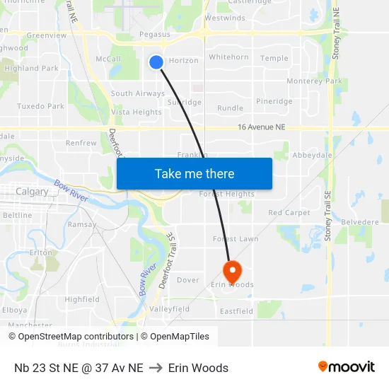 Nb 23 St NE @ 37 Av NE to Erin Woods map