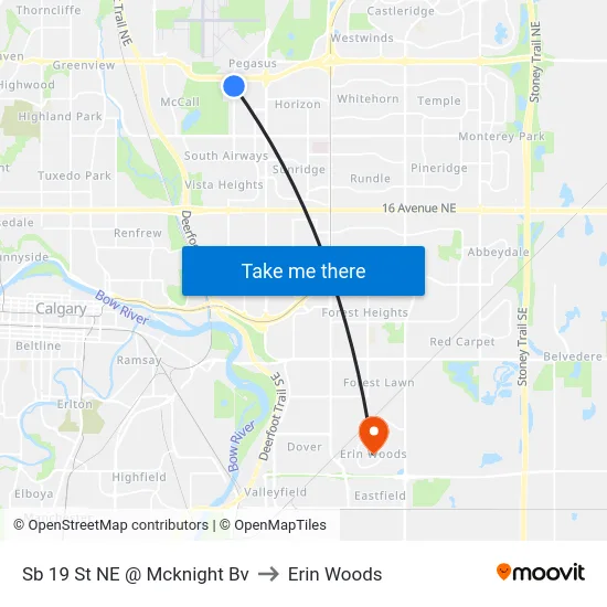 Sb 19 St NE @ Mcknight Bv to Erin Woods map
