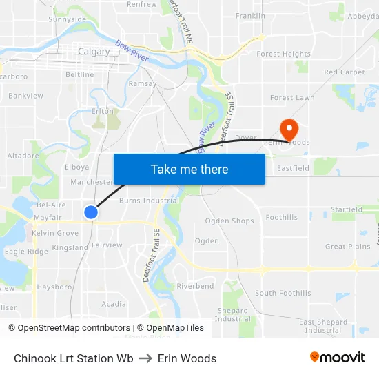 Chinook Lrt Station Wb to Erin Woods map